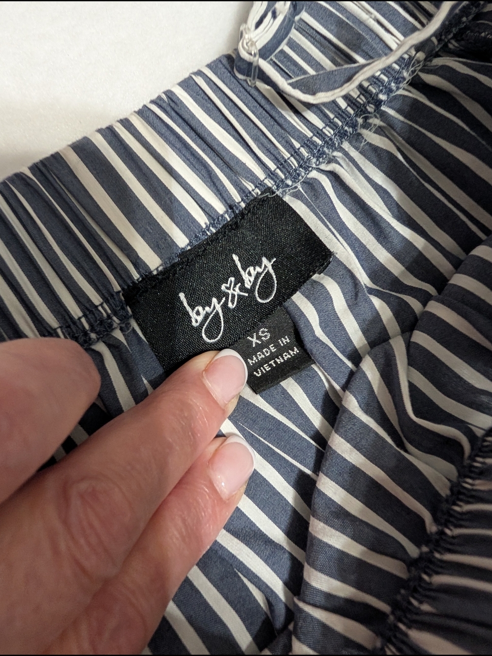 by & by Navy and White Striped Off-Shoulder Blouse Babydoll - Picture 6 of 7